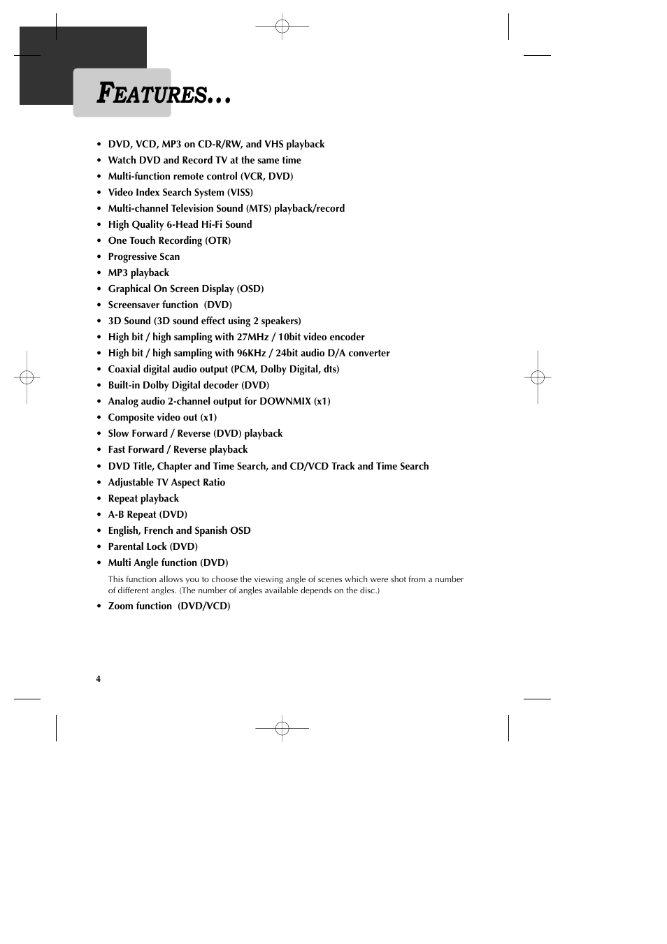 Eatures | GoVideo DV1040 User Manual | Page 5 / 59
