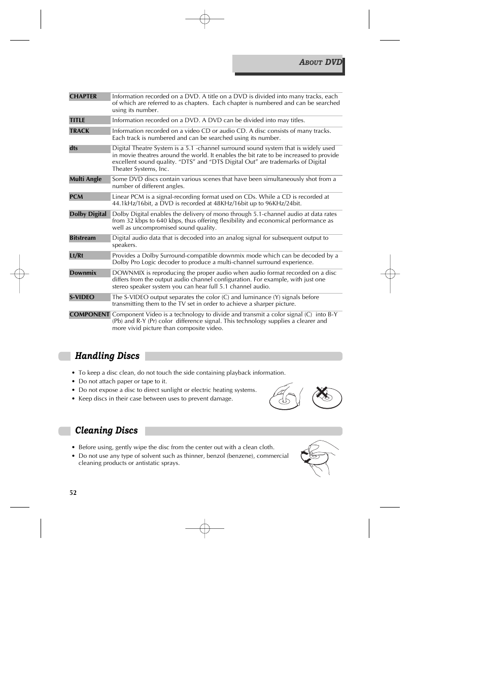 Handling discs, Cleaning discs | GoVideo DV1040 User Manual | Page 53 / 59