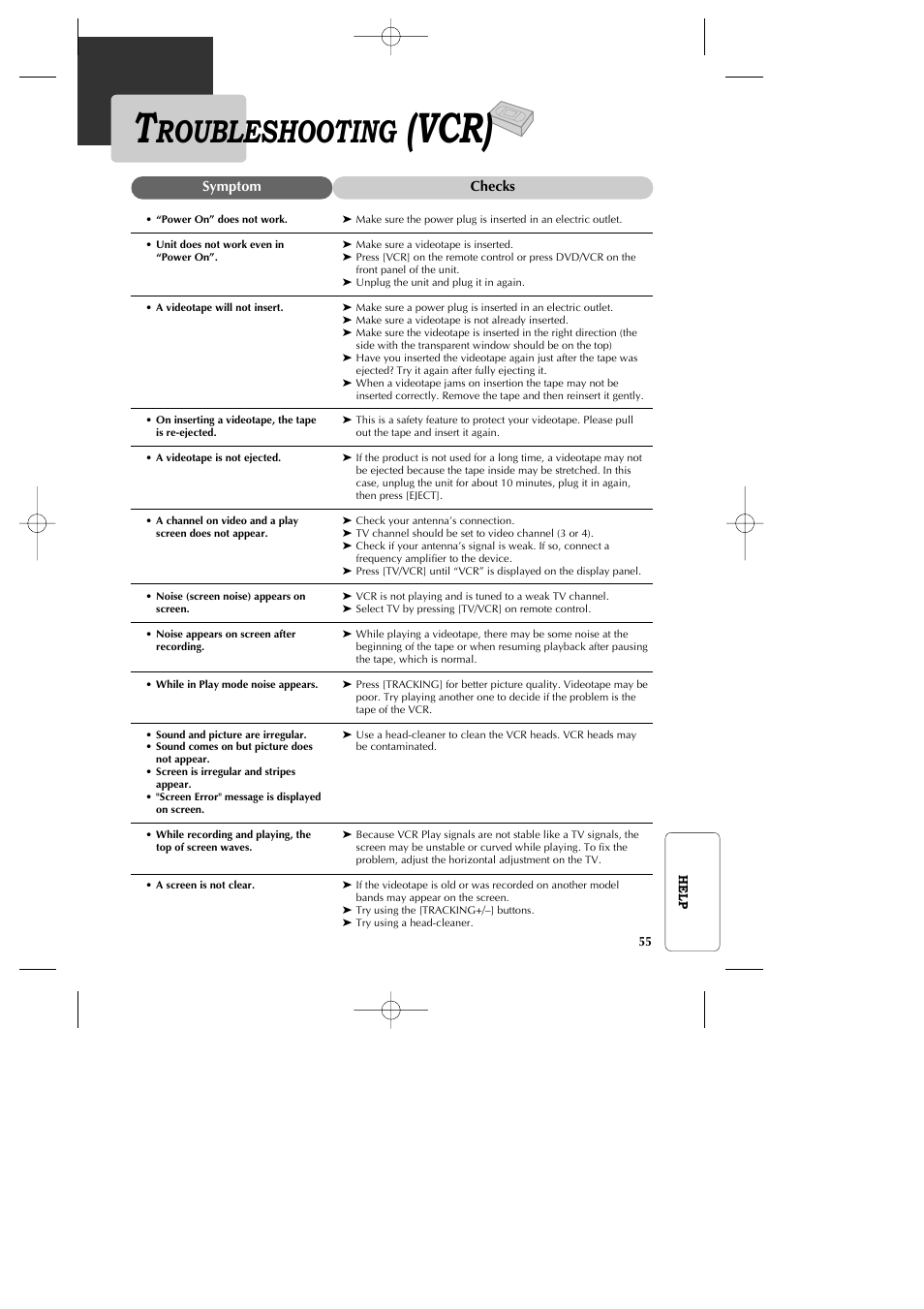 Vcr), Roubleshooting | GoVideo DV1040 User Manual | Page 56 / 59