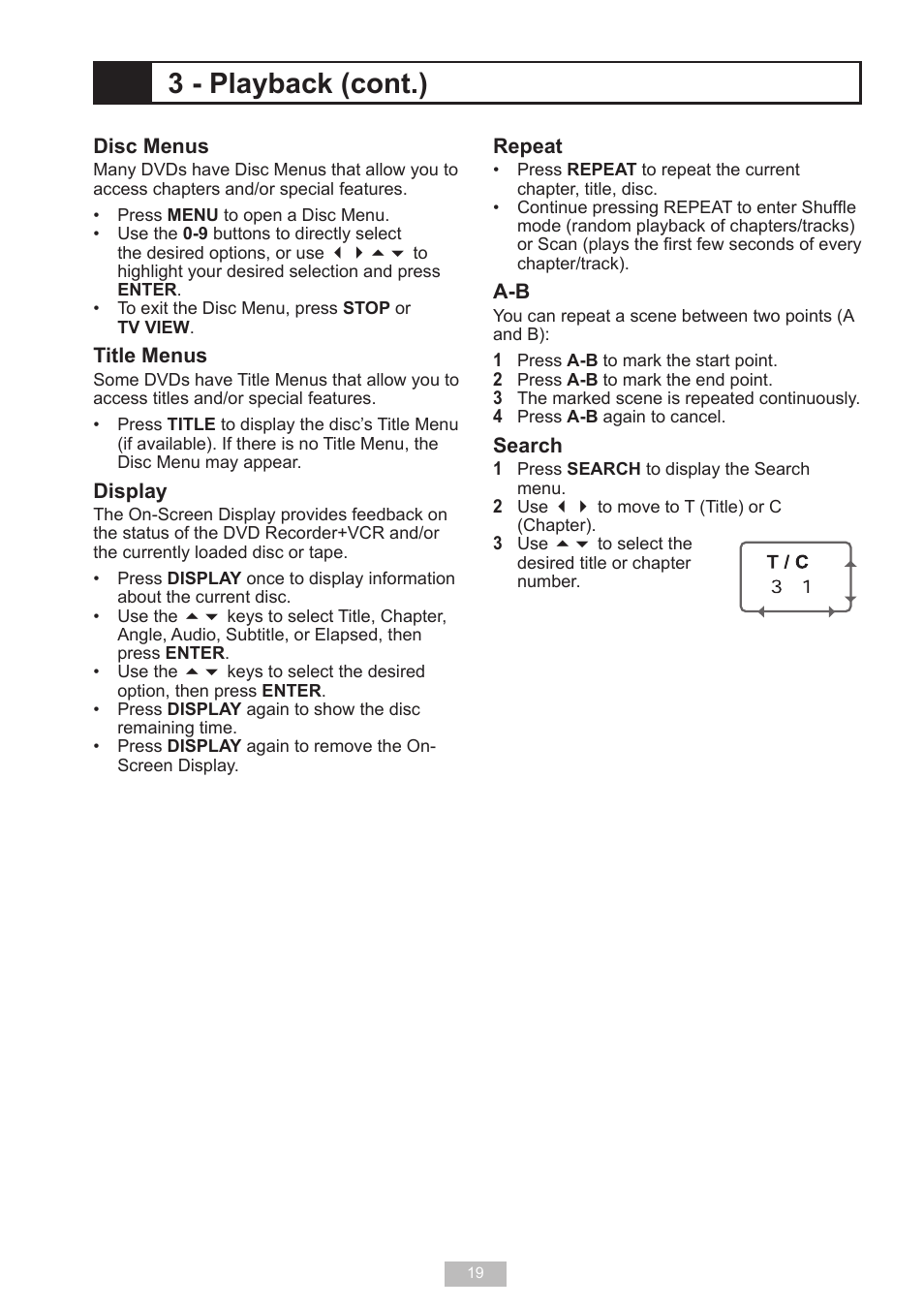3 - playback (cont.) | GoVideo VR2940 User Manual | Page 19 / 48