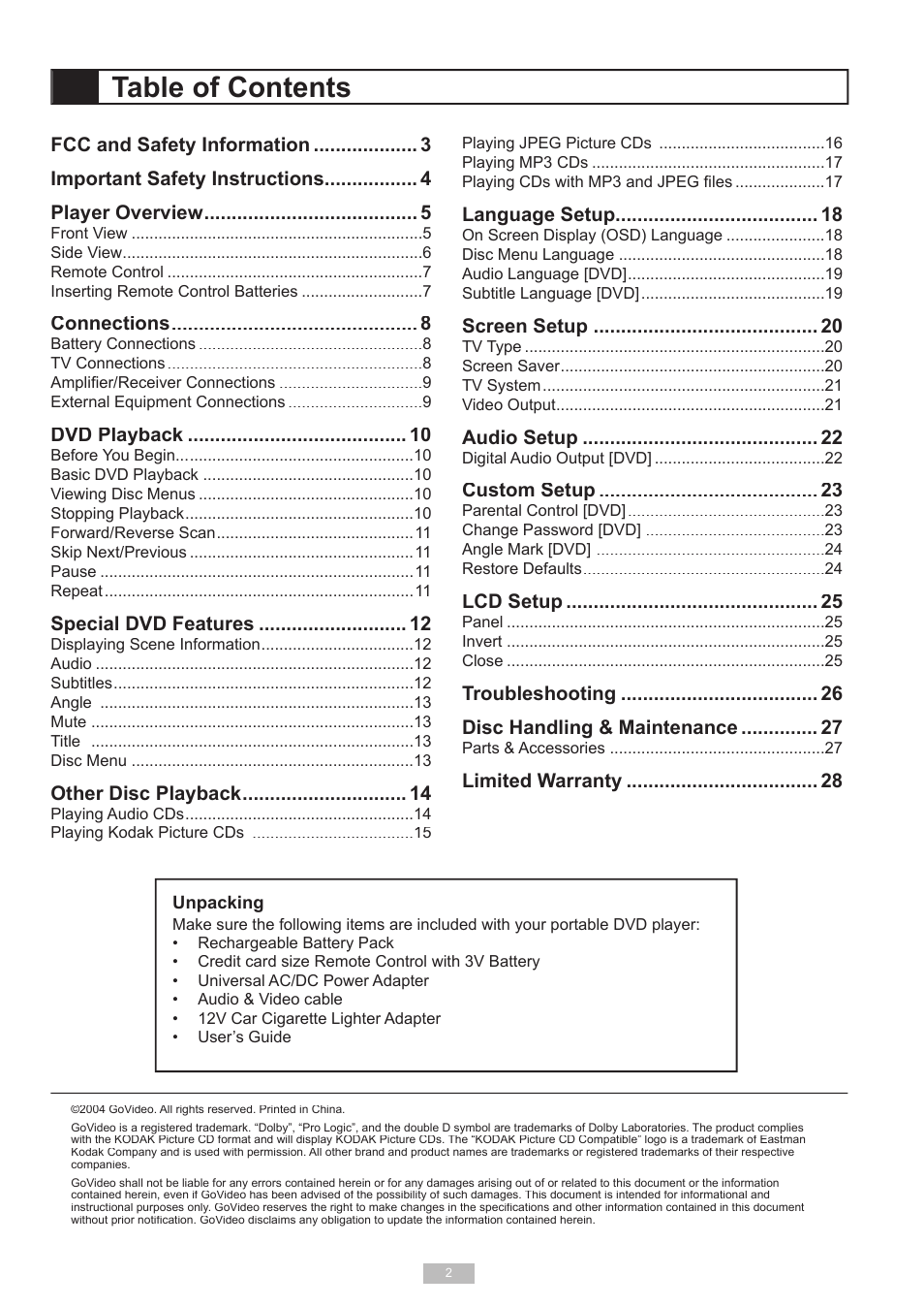 GoVideo 525p User Manual | Page 2 / 30