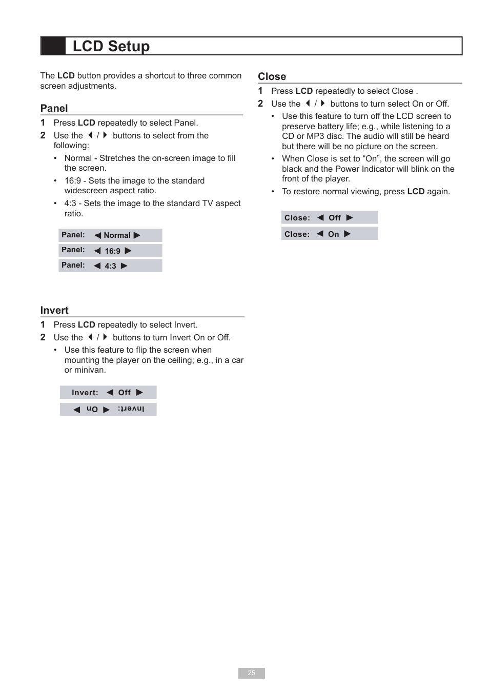 Lcd setup | GoVideo 525p User Manual | Page 25 / 30