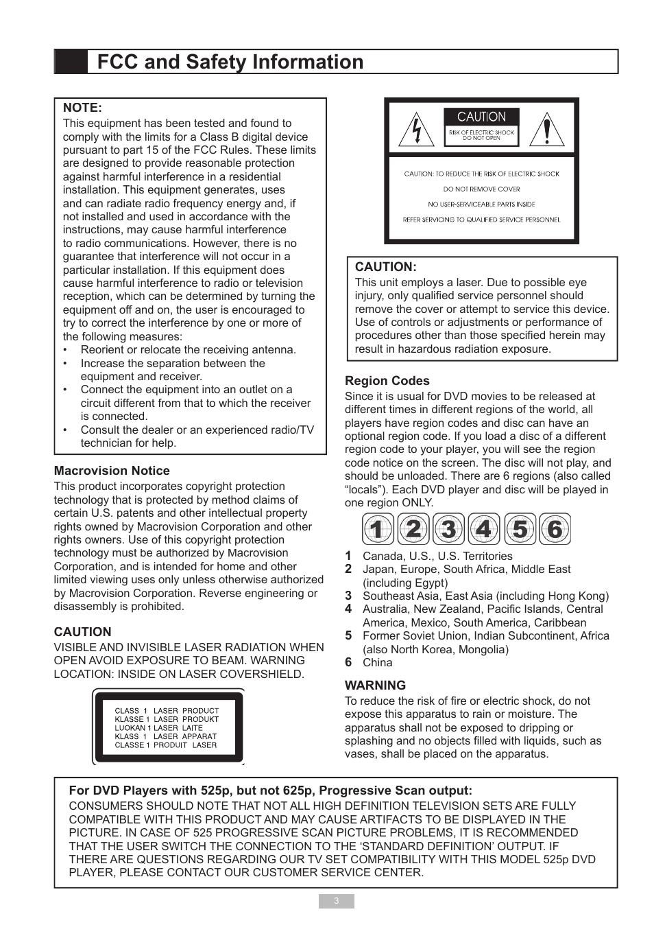 Fcc and safety information | GoVideo 525p User Manual | Page 3 / 30