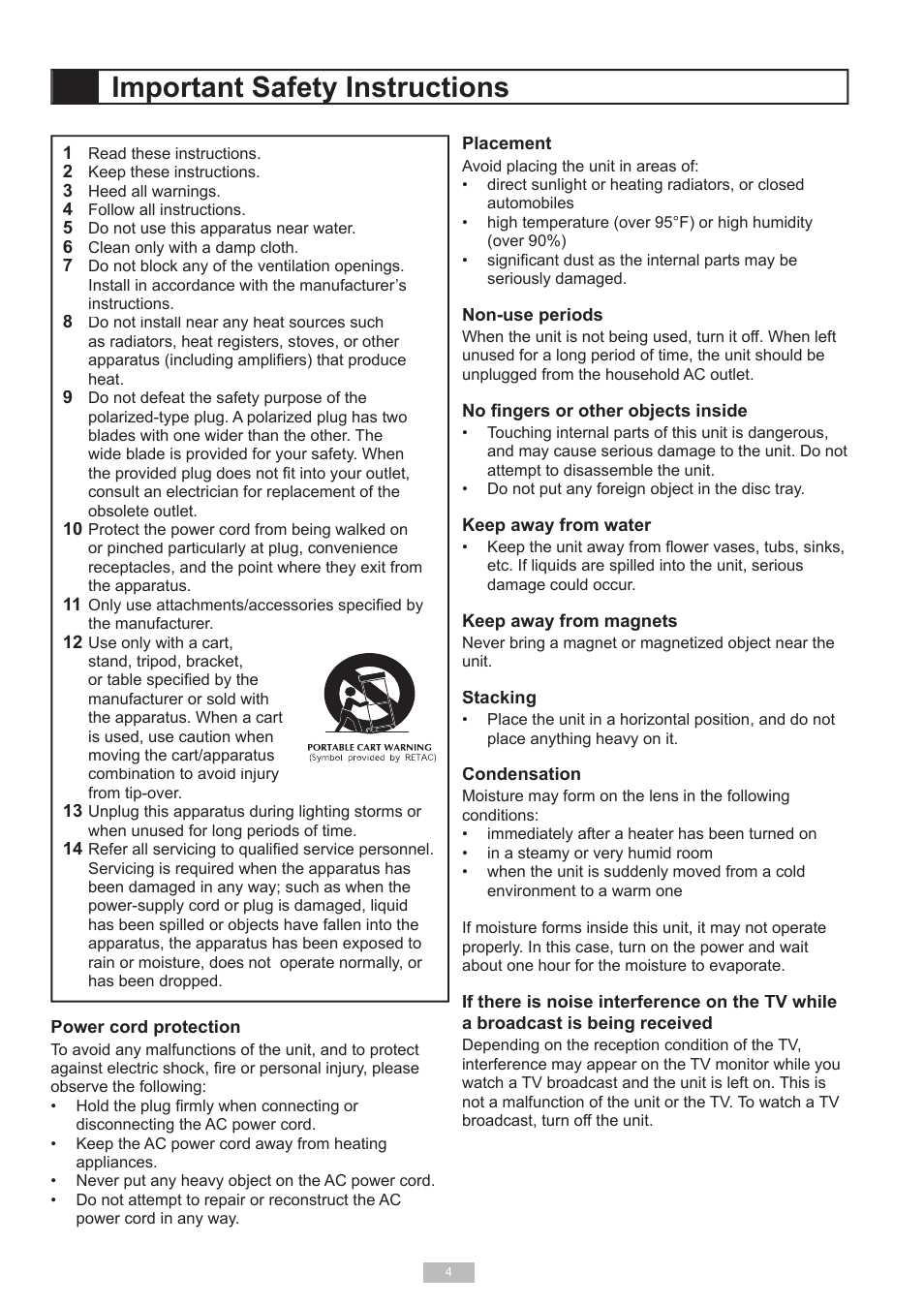 Important safety instructions | GoVideo 525p User Manual | Page 4 / 30