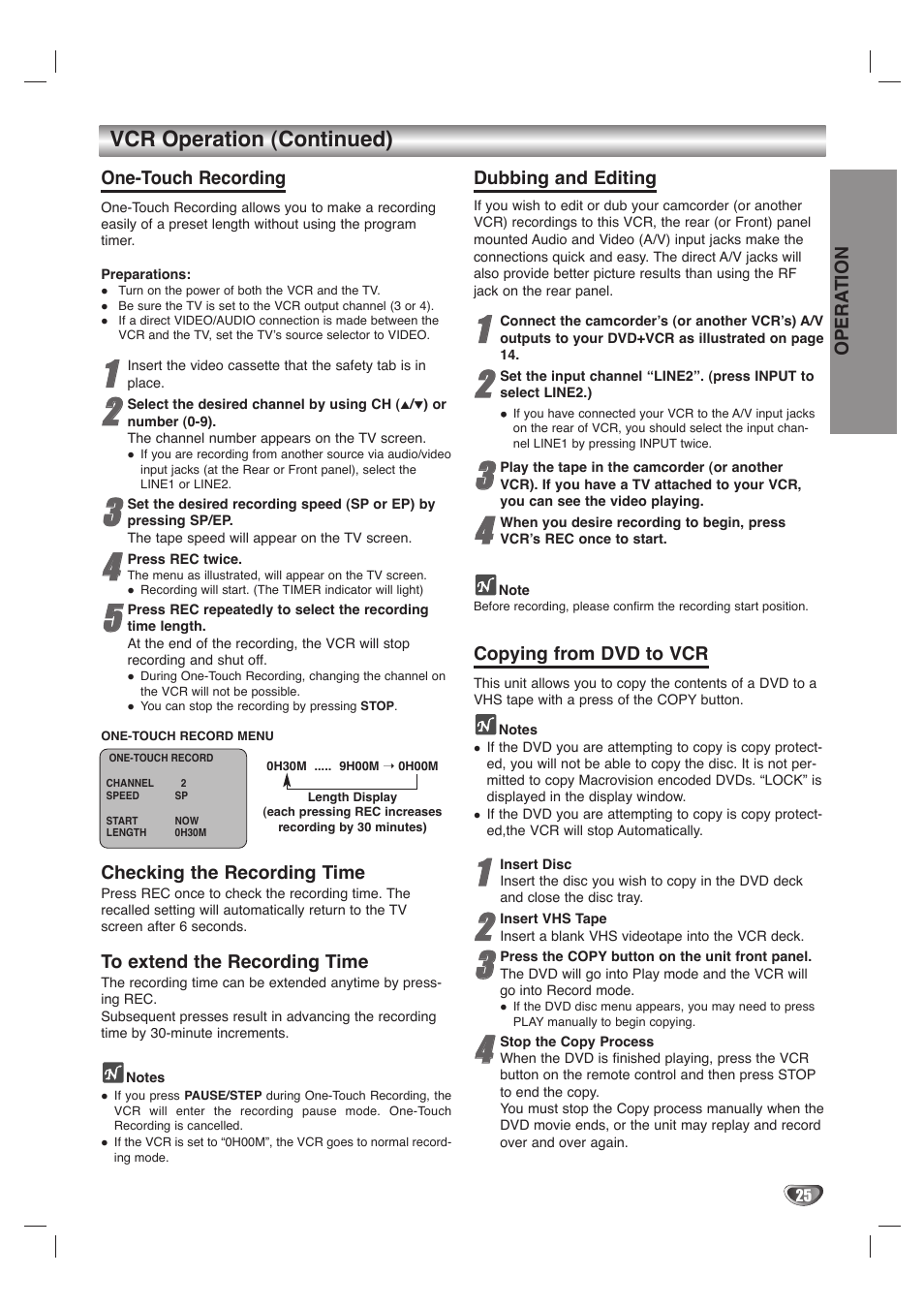 Vcr operation (continued) | GoVideo DVD/VCR Combo User Manual | Page 25 / 38
