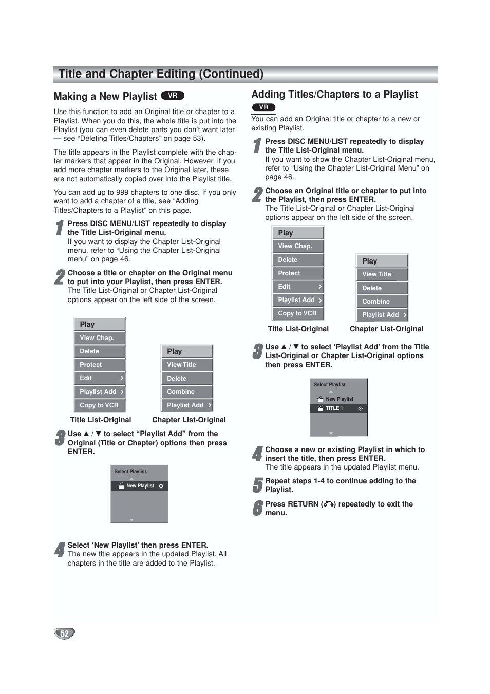 Title and chapter editing (continued) | GoVideo VR5940 User Manual | Page 52 / 66