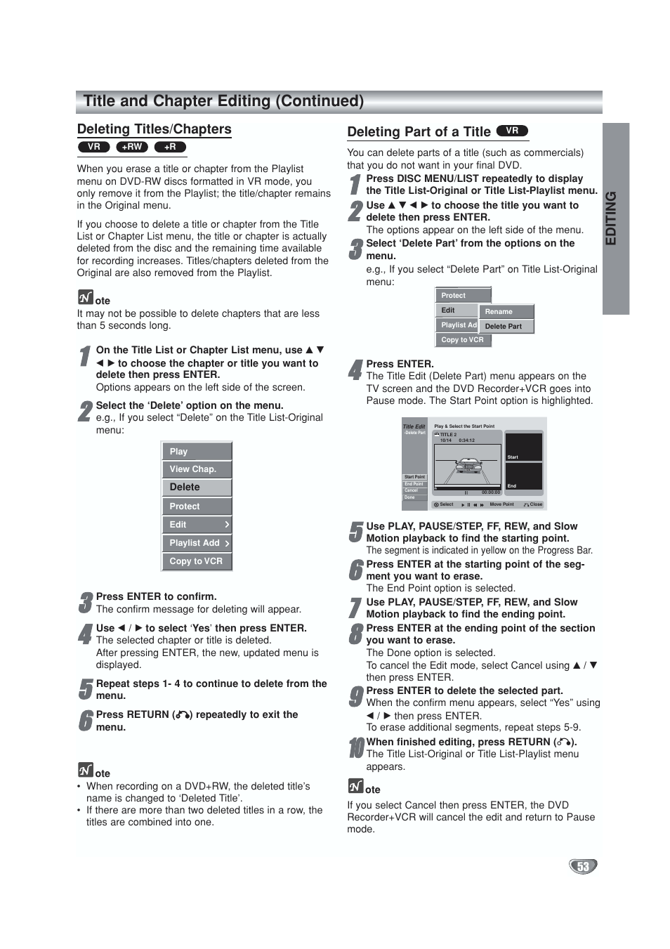 Title and chapter editing (continued) | GoVideo VR5940 User Manual | Page 53 / 66