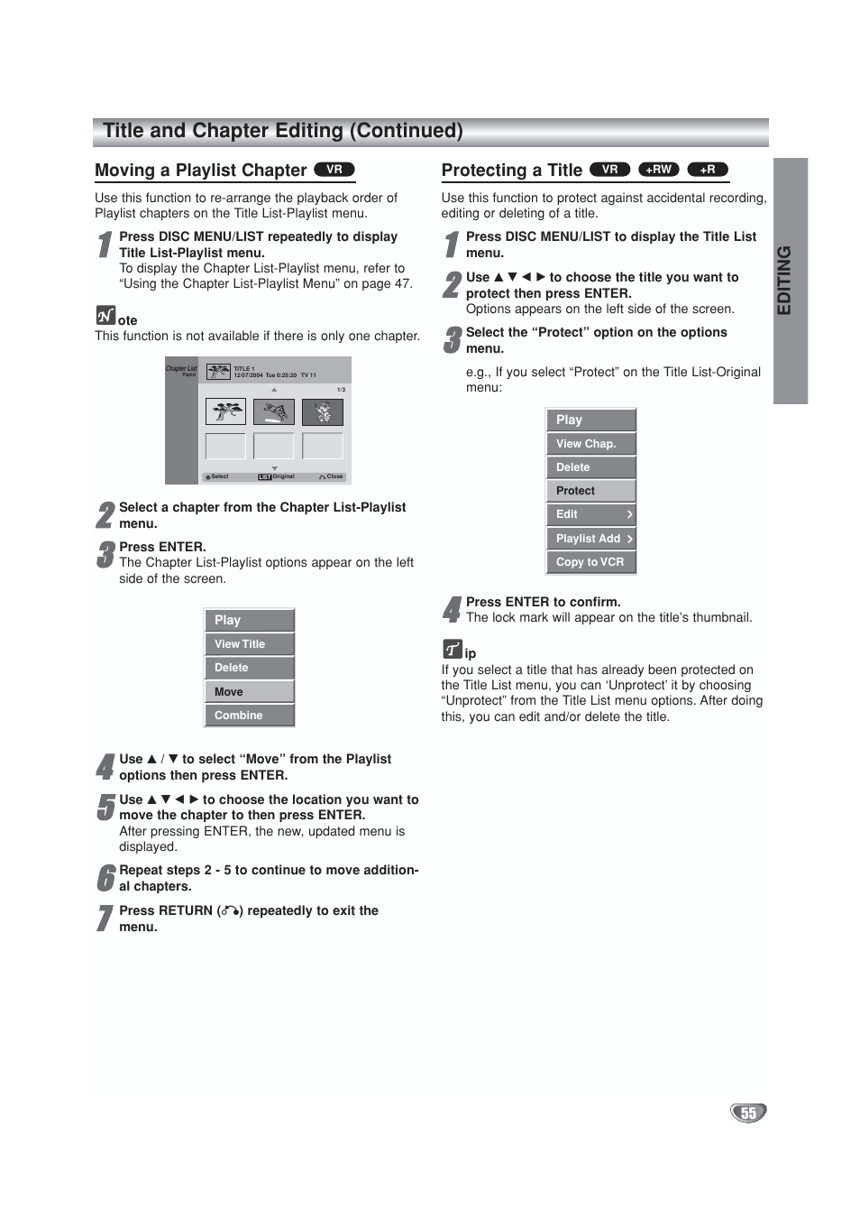 Title and chapter editing (continued) | GoVideo VR5940 User Manual | Page 55 / 66