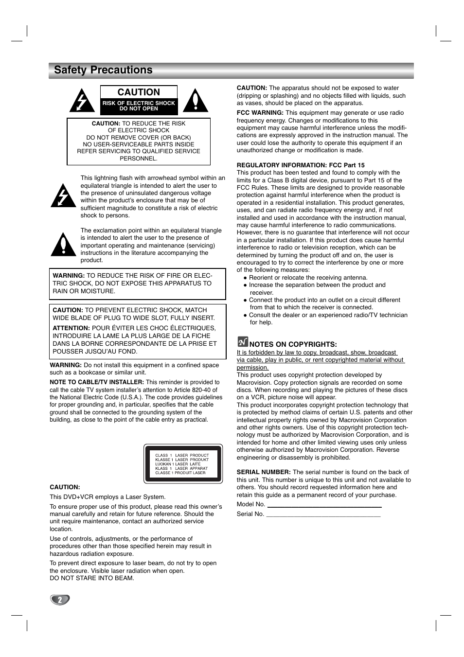 Safety precautions, Caution | GoVideo DV1130Q User Manual | Page 2 / 41