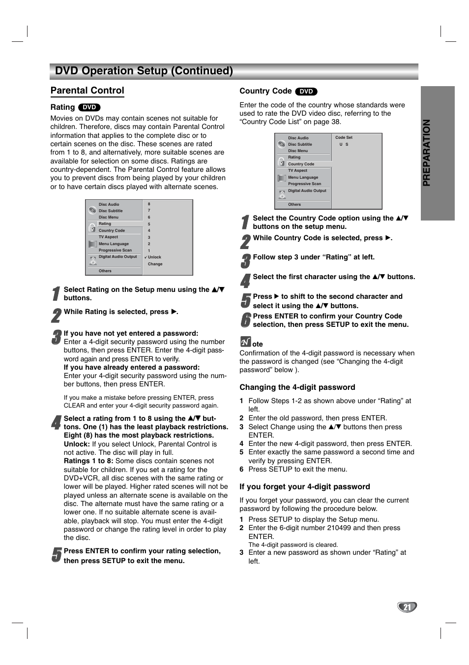 Dvd operation setup (continued) | GoVideo DV1130Q User Manual | Page 21 / 41