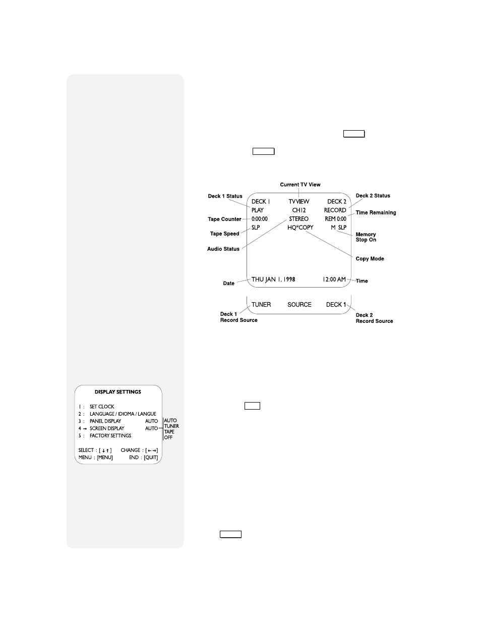 On-screen display, Screen display settings | GoVideo DDV9500 User Manual | Page 14 / 58