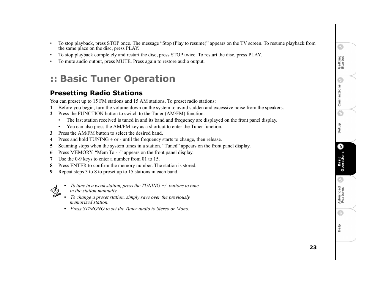 Basic tuner operation, Presetting radio stations, 7 use the 0-9 keys to enter a number from 01 to 15 | GoVideo DHT7000 User Manual | Page 29 / 52