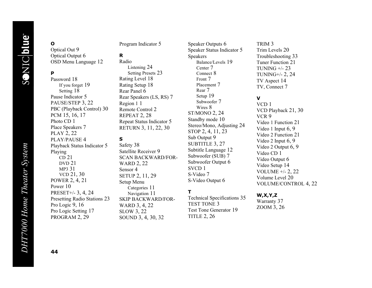 W,x,y,z, Dht7000 home theater system | GoVideo DHT7000 User Manual | Page 50 / 52