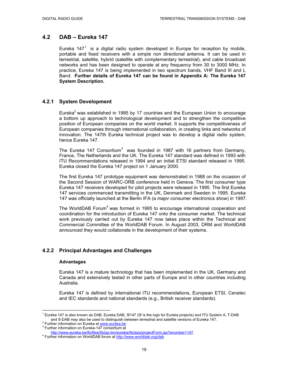 2 dab – eureka 147, 1 system development, 2 principal advantages and challenges | Grundig Digital Radio User Manual | Page 19 / 118