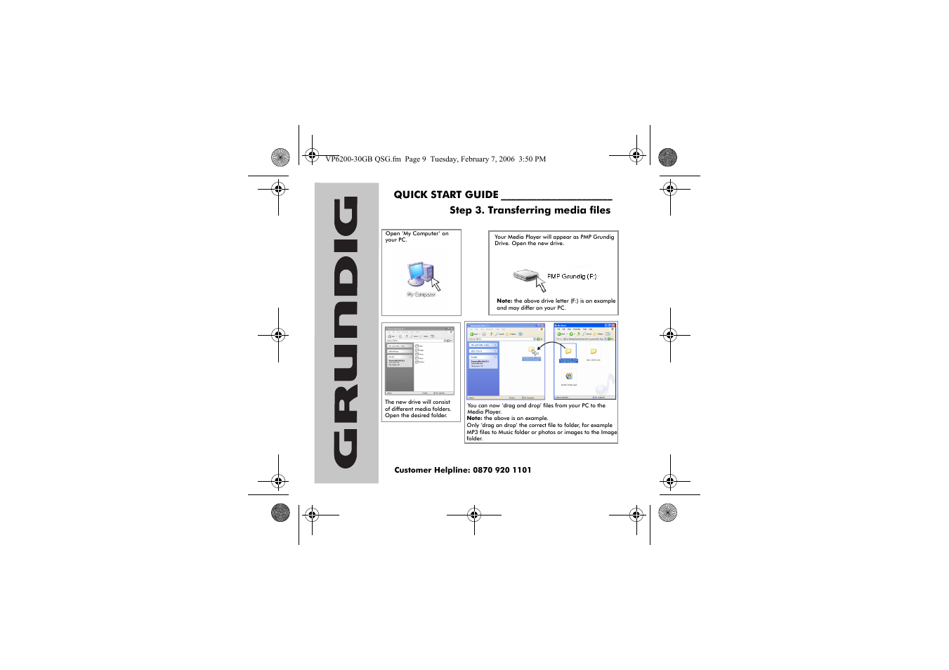 Quick start guide, Step 3. transferring media files | Grundig VP 6200/30GB User Manual | Page 3 / 4