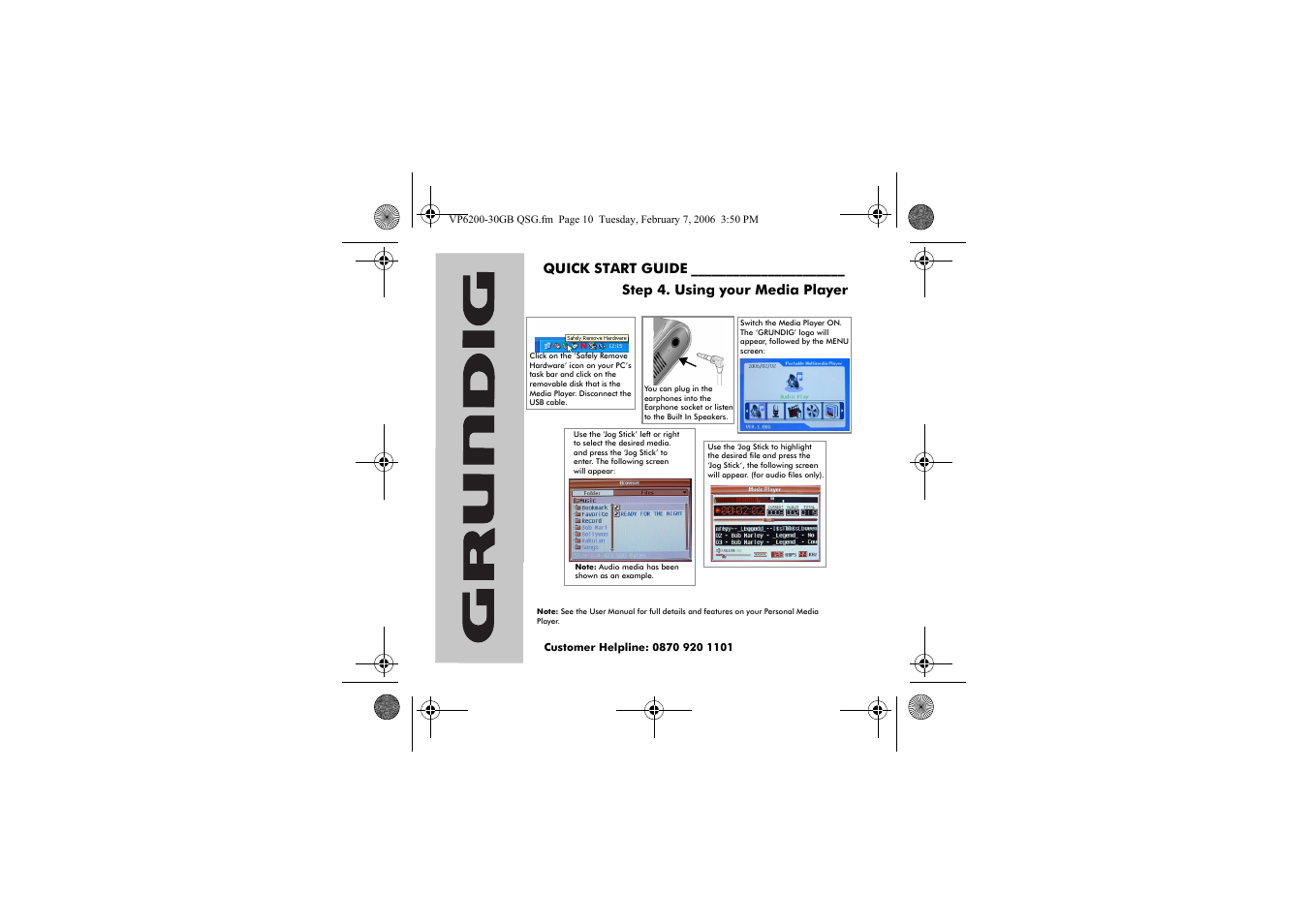 Quick start guide, Step 4. using your media player | Grundig VP 6200/30GB User Manual | Page 4 / 4