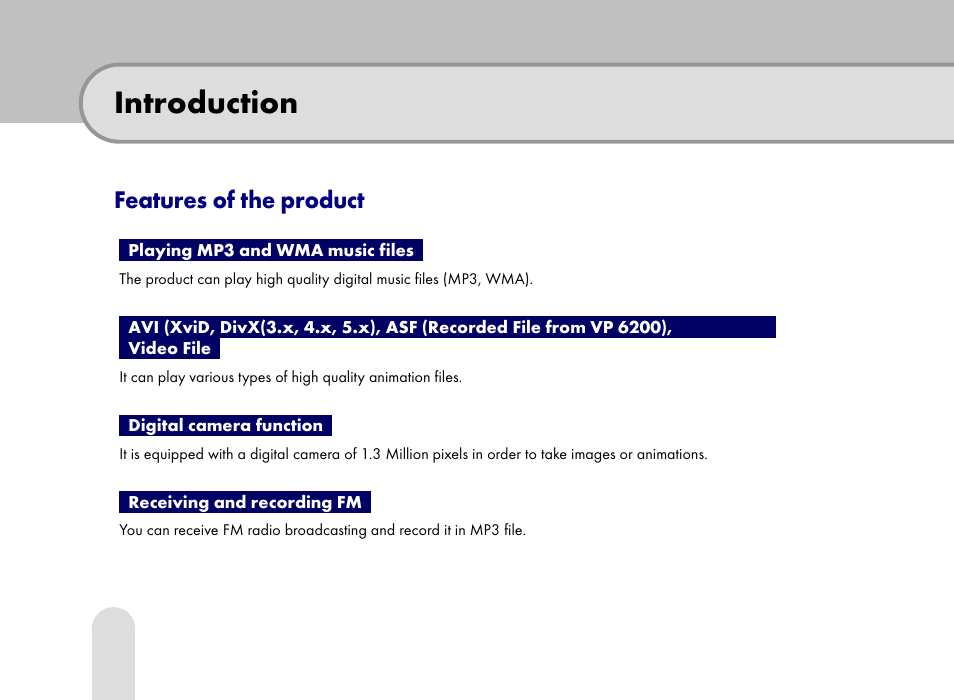 Introduction, Features of the product | Grundig 30GB User Manual | Page 12 / 119