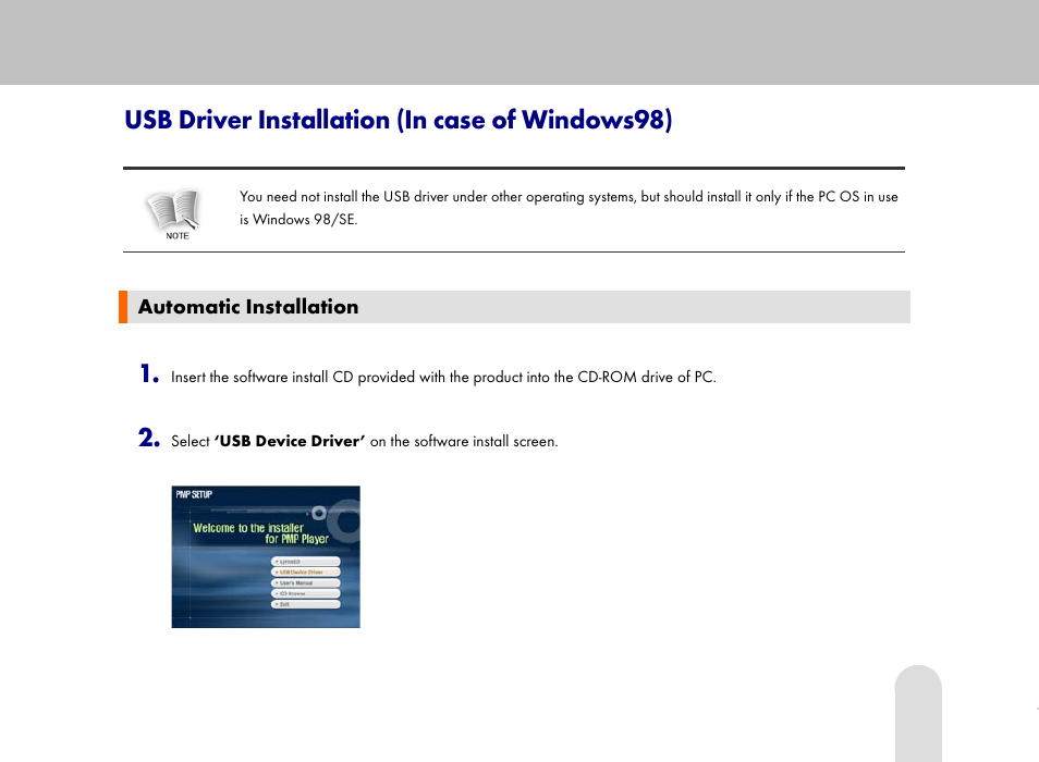 Usb driver installation (in case of windows98) | Grundig 30GB User Manual | Page 23 / 119