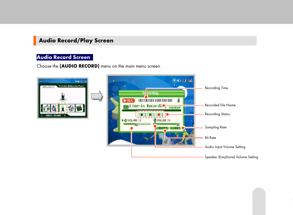 Audio record/play screen | Grundig 30GB User Manual | Page 41 / 119