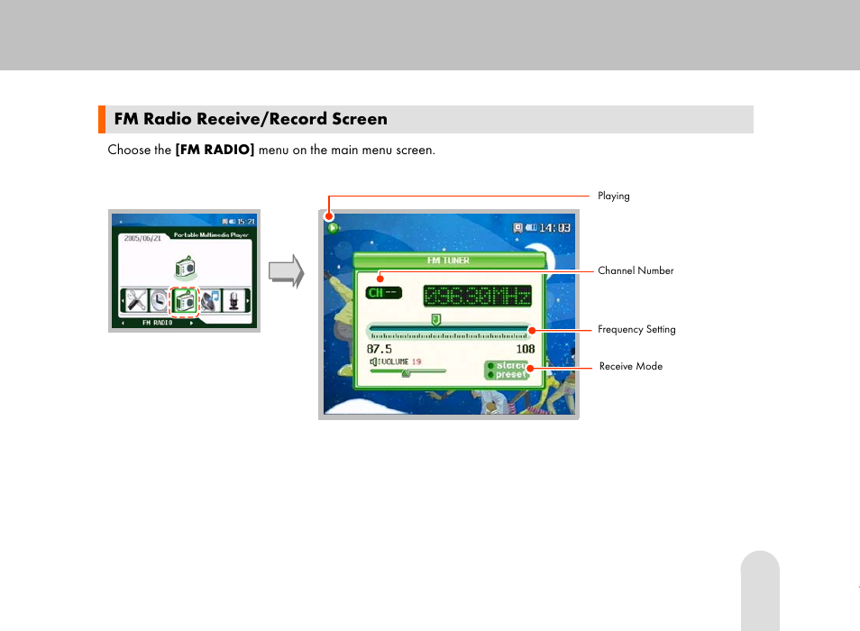 Fm radio receive/record screen | Grundig 30GB User Manual | Page 43 / 119