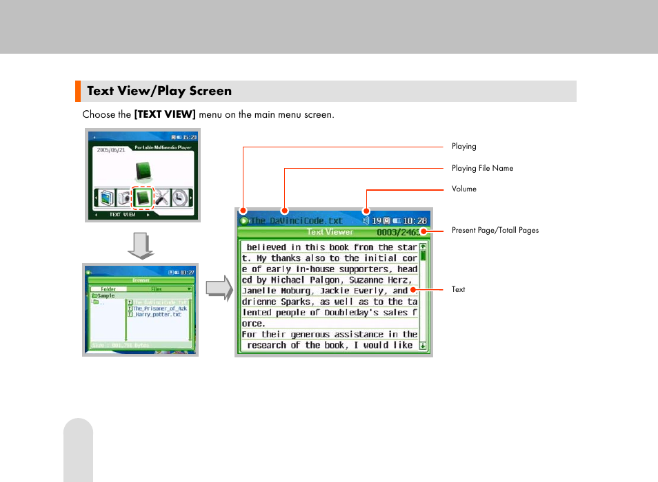 Text view/play screen | Grundig 30GB User Manual | Page 44 / 119