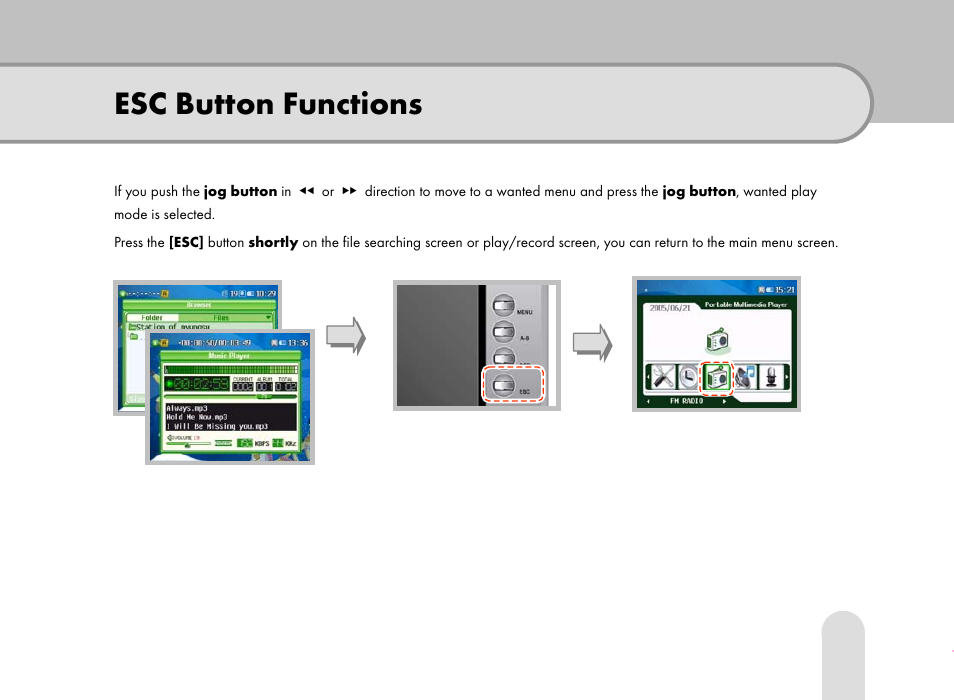 Esc button functions | Grundig 30GB User Manual | Page 49 / 119