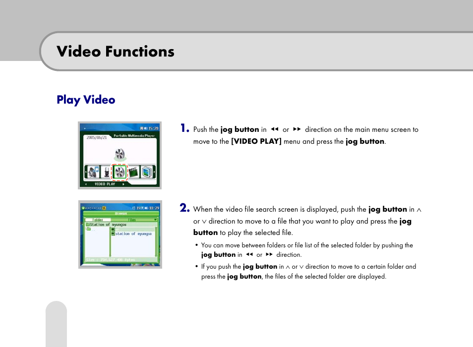 Video functions, Play video | Grundig 30GB User Manual | Page 50 / 119