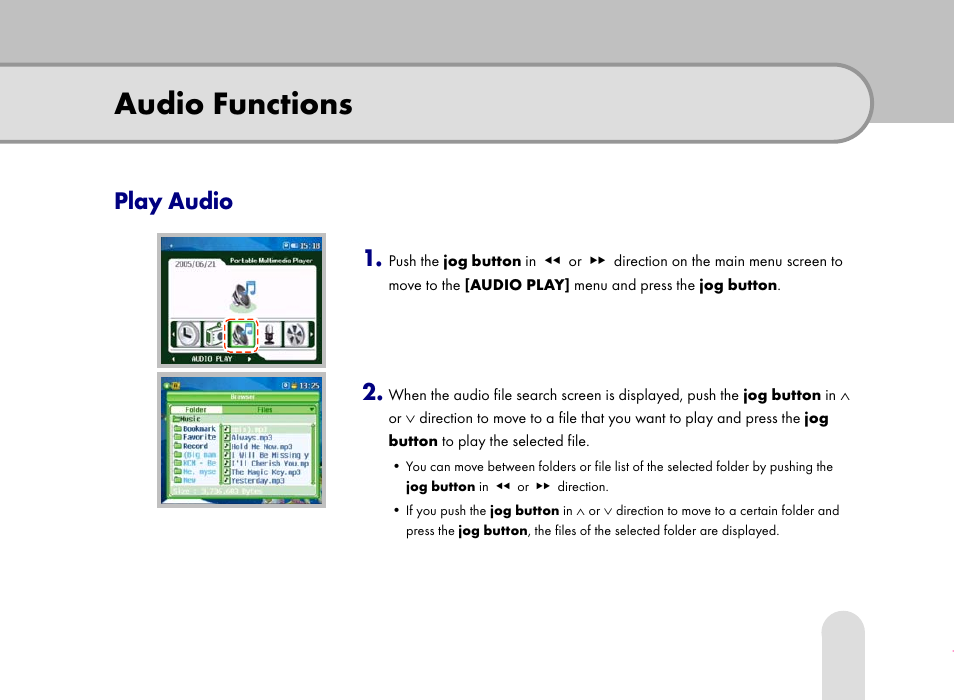 Audio functions, Play audio | Grundig 30GB User Manual | Page 73 / 119