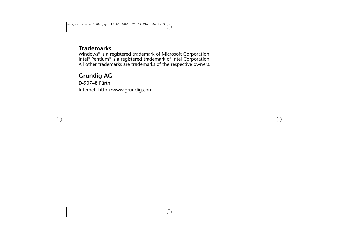 Trademarks, Grundig ag | Grundig LED User Manual | Page 3 / 25