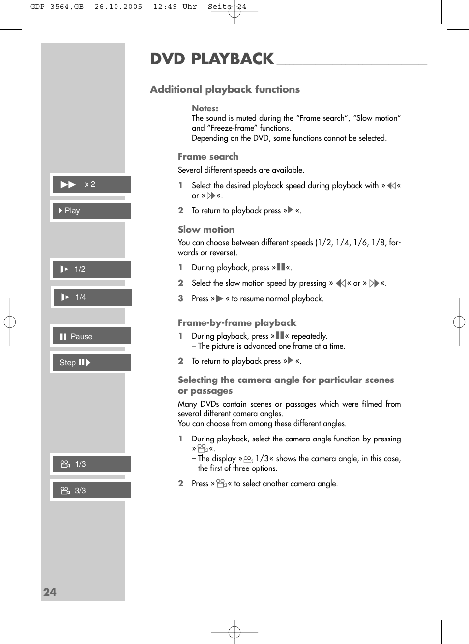 Dvd playback, 24 additional playback functions | Grundig GDP 3564 User Manual | Page 24 / 52