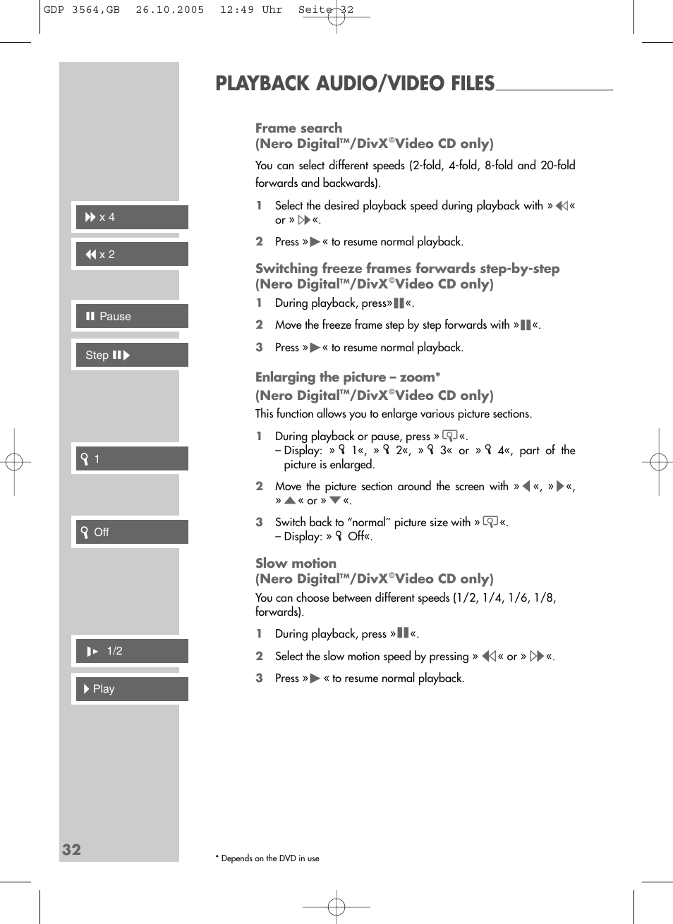 Playback audio/video files | Grundig GDP 3564 User Manual | Page 32 / 52