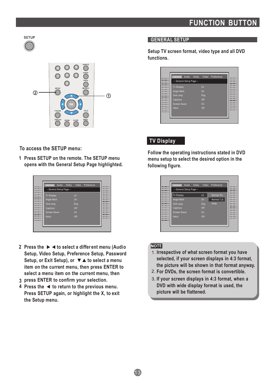Function button, Tv display | Grundig GDP 1600P User Manual | Page 14 / 21