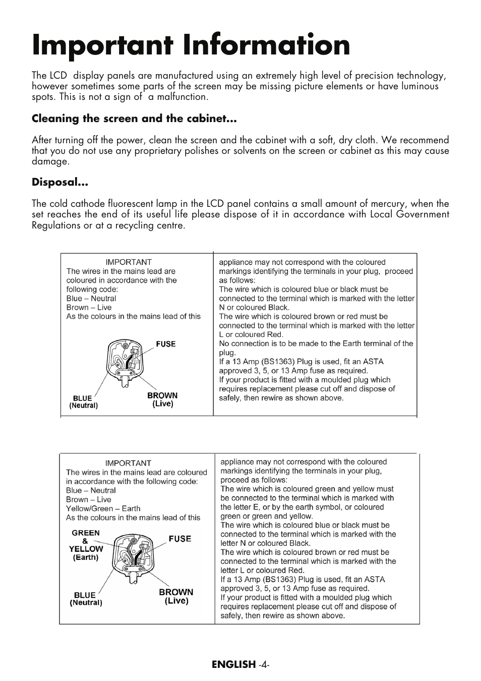 Important information | Grundig AMIRA26HDBLK User Manual | Page 3 / 28