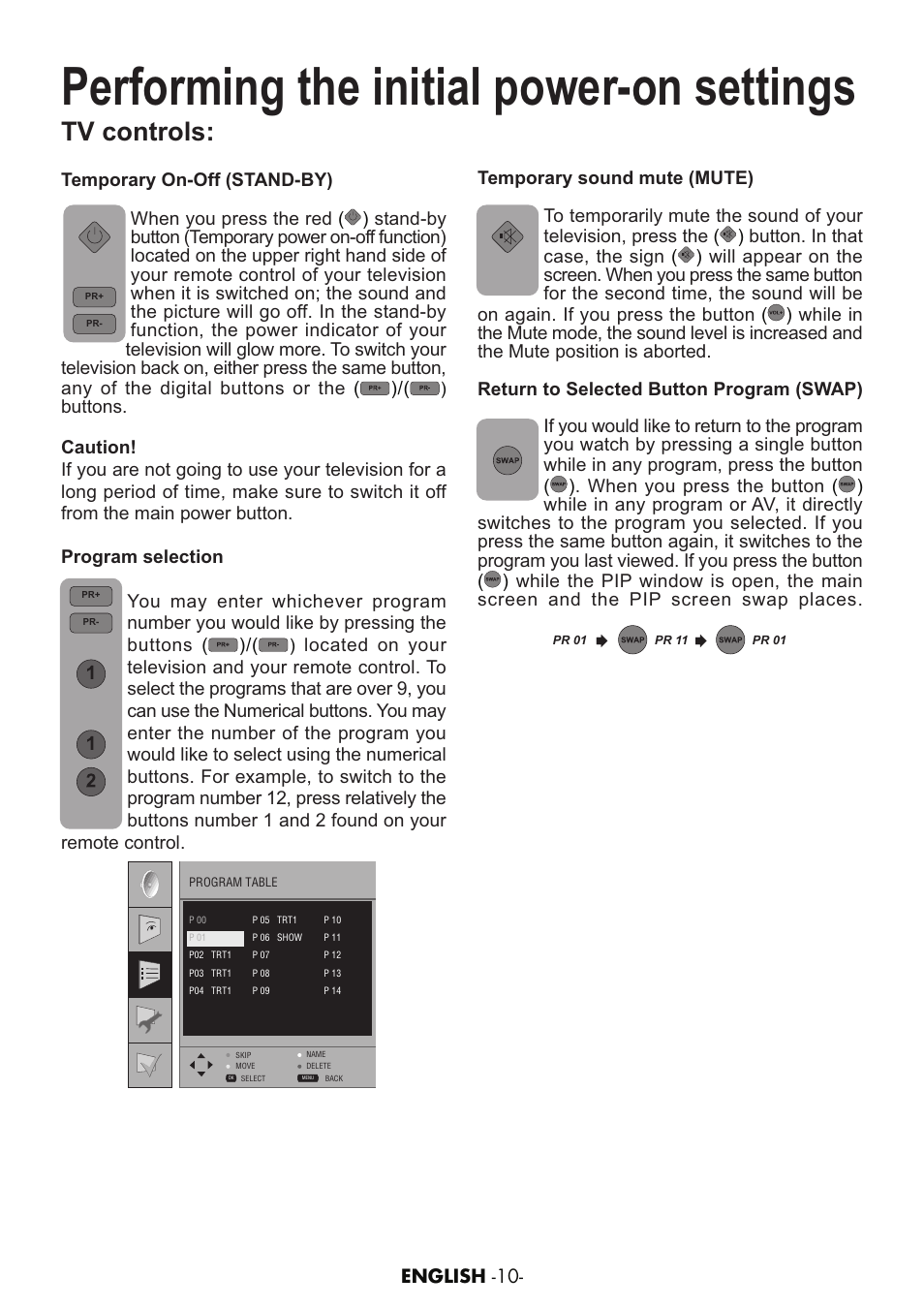 Performing the initial power-on settings, Tv controls | Grundig AMIRA26HDBLK User Manual | Page 9 / 28