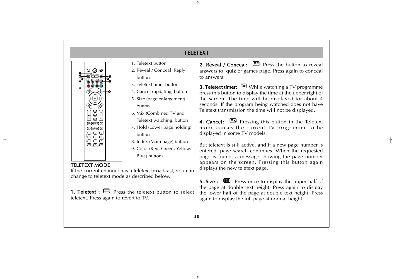 Freeze 16:9, Teletext | Grundig GULCD37HDIT User Manual | Page 30 / 45
