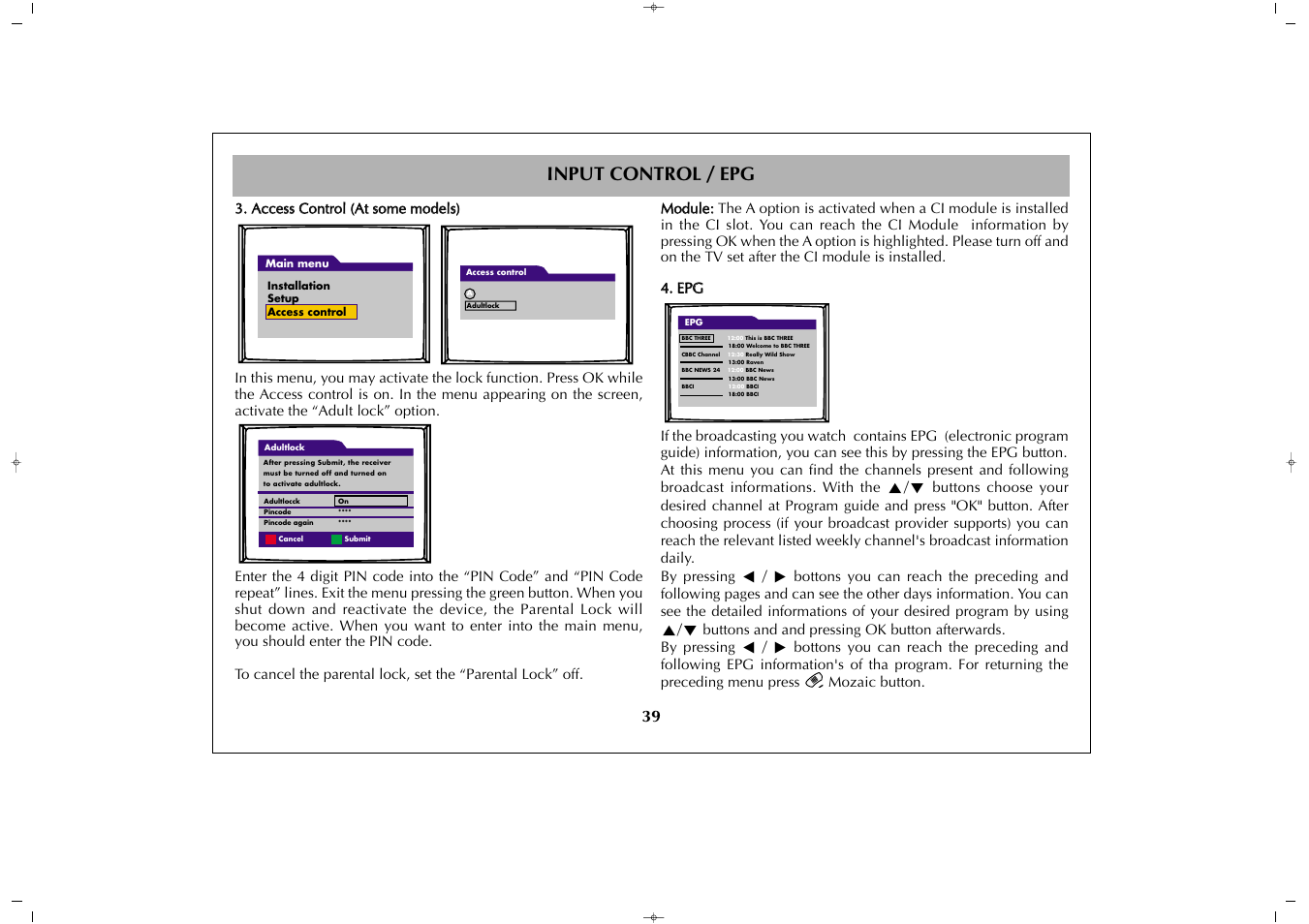 Input control / epg | Grundig GULCD37HDIT User Manual | Page 39 / 45