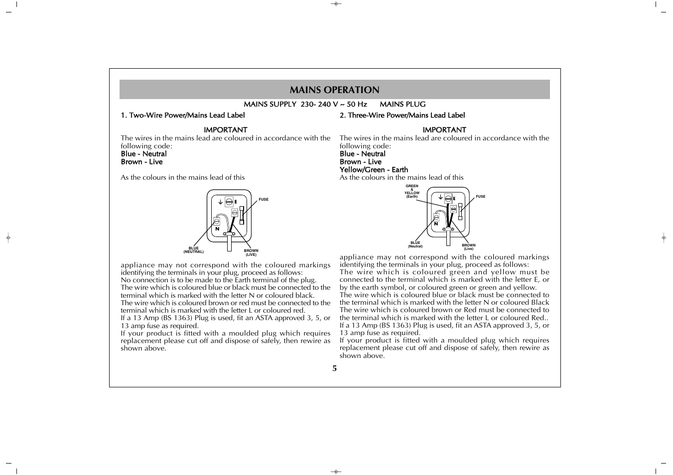 Mains operation | Grundig GULCD37HDIT User Manual | Page 5 / 45