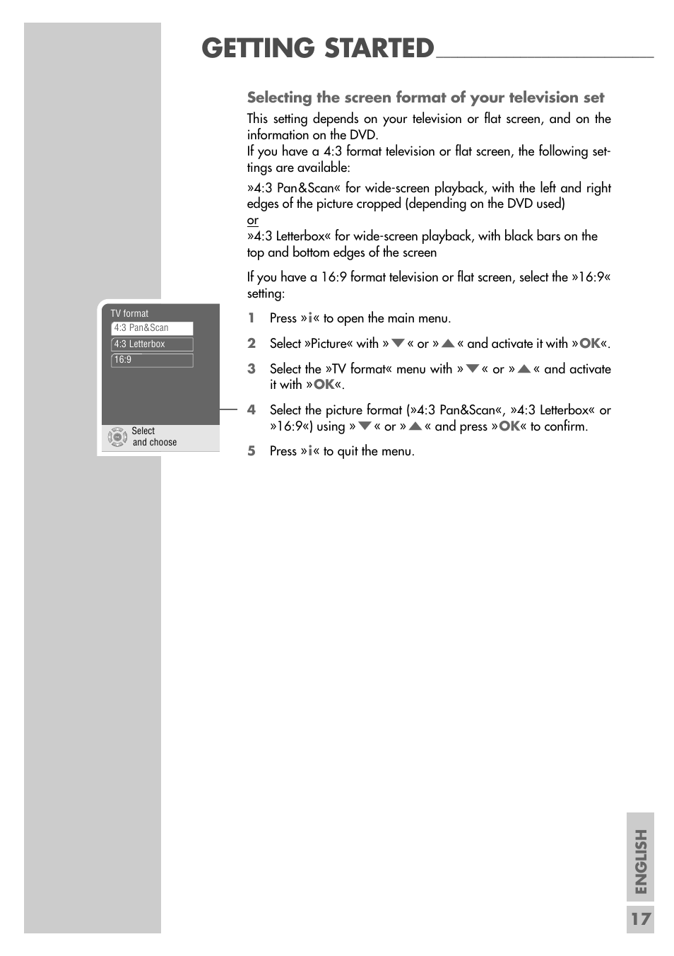 Getting started | Grundig GDP 9550 User Manual | Page 17 / 47