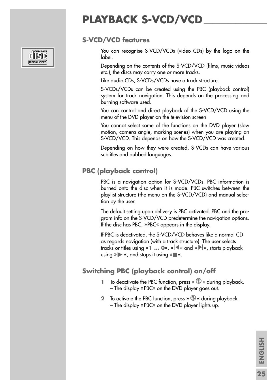 Playback s-vcd/vcd | Grundig GDP 9550 User Manual | Page 25 / 47