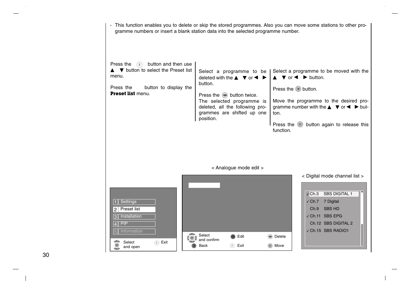 Preset list menu, Grundig | Grundig XENTIA LXW 94-8625 User Manual | Page 30 / 44