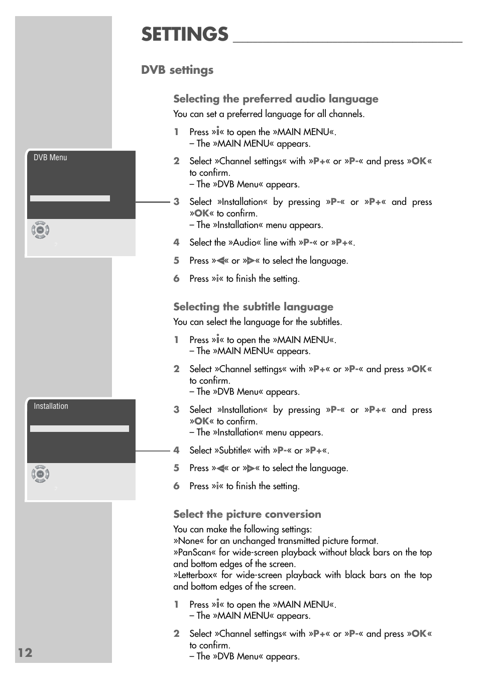 Settings, 12 dvb settings | Grundig MF 72-6510/8 User Manual | Page 12 / 40