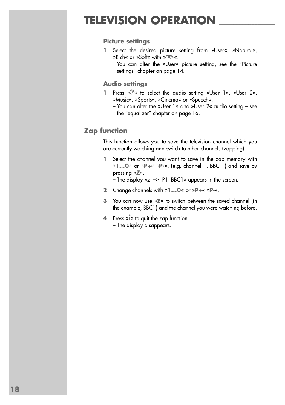 Television operation | Grundig MF 72-6510/8 User Manual | Page 18 / 40