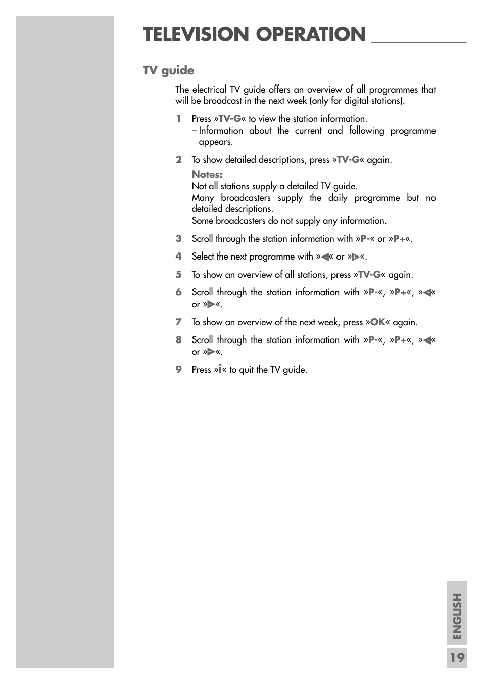 Television operation | Grundig MF 72-6510/8 User Manual | Page 19 / 40