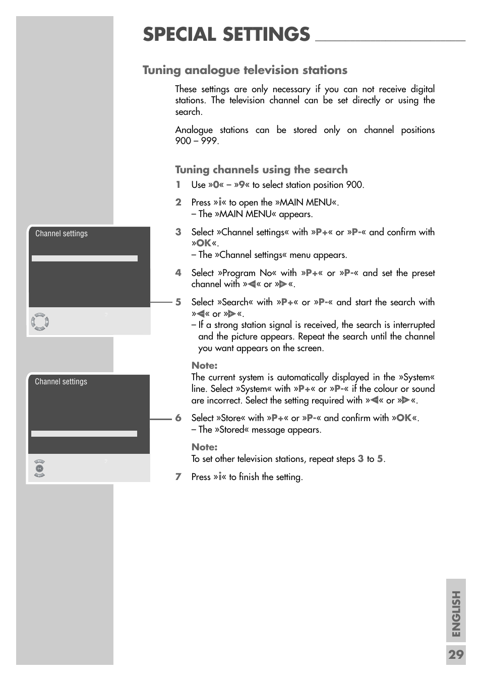 Special settings, 29 tuning analogue television stations | Grundig MF 72-6510/8 User Manual | Page 29 / 40