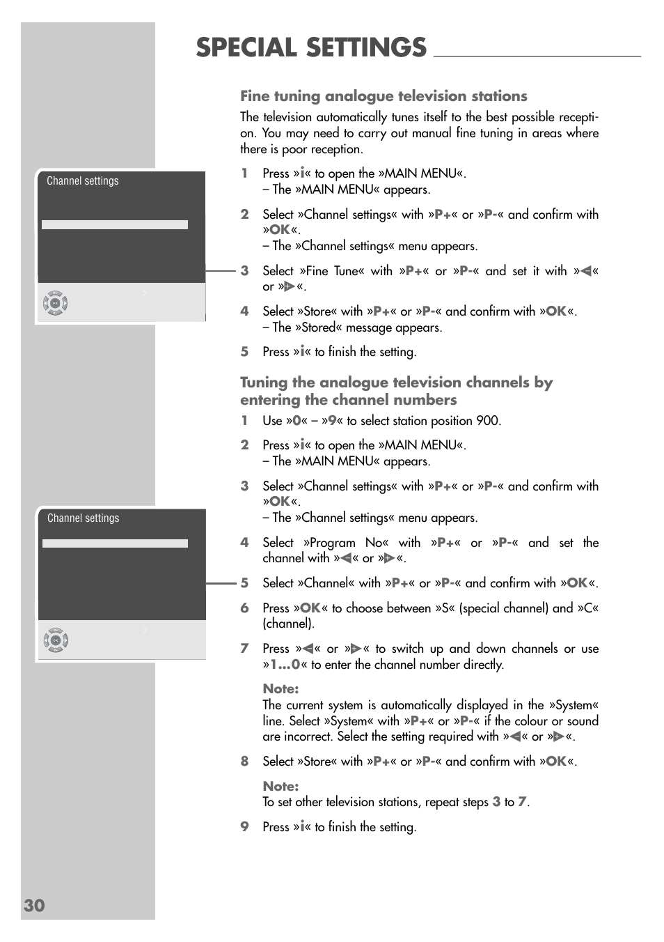 Special settings | Grundig MF 72-6510/8 User Manual | Page 30 / 40