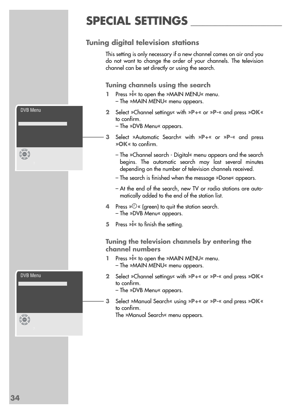 Special settings, 34 tuning digital television stations | Grundig MF 72-6510/8 User Manual | Page 34 / 40