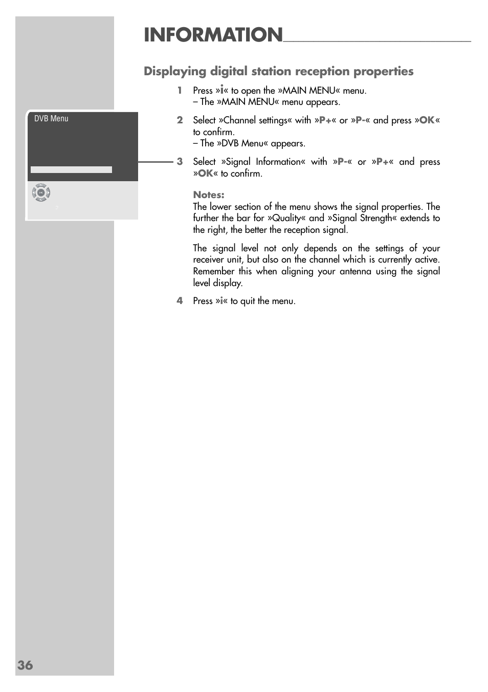 Information, Displaying digital station reception properties | Grundig MF 72-6510/8 User Manual | Page 36 / 40