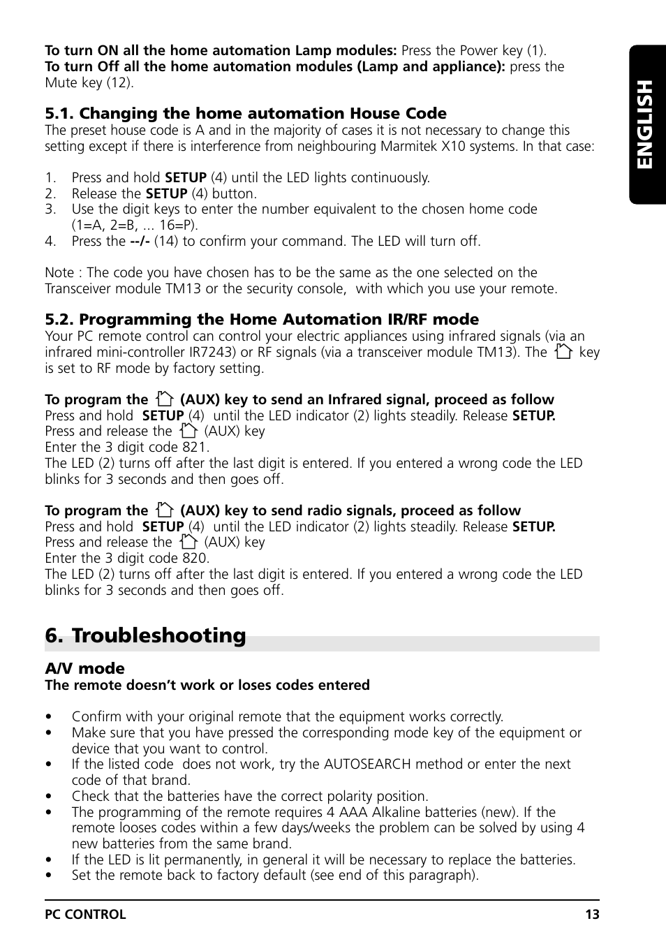 Troubleshooting, English | Grundig PC CONTROL User Manual | Page 13 / 56