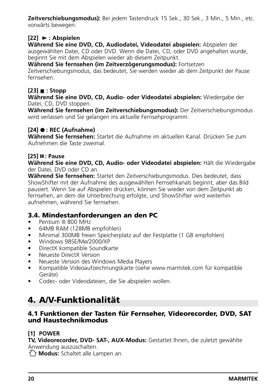 A/v-funktionalität | Grundig PC CONTROL User Manual | Page 20 / 56