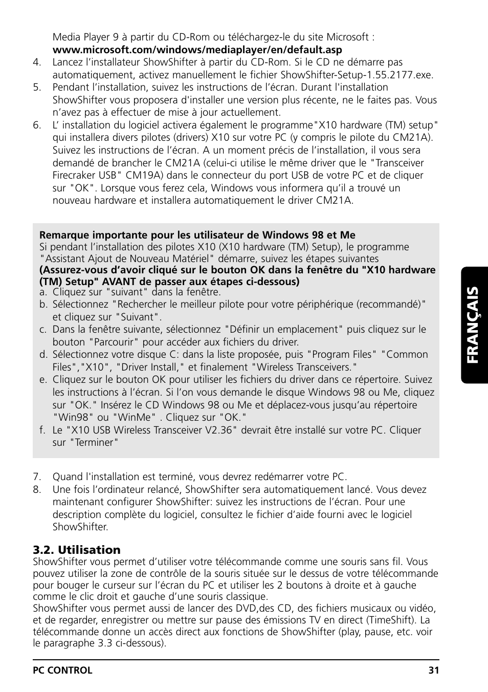 Français | Grundig PC CONTROL User Manual | Page 31 / 56